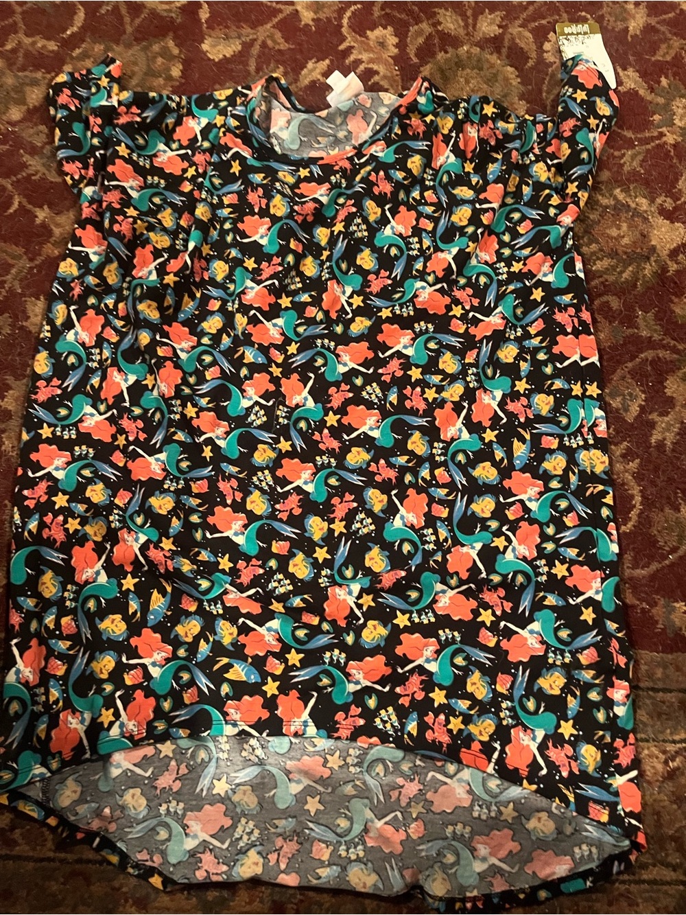LuLaRoe Irma Black Mermaid & Sea Life Print Top Size Small